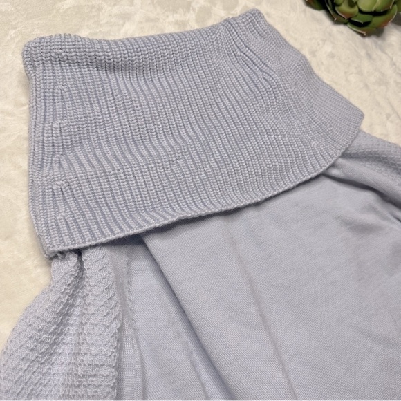 Karen Millen Wool Blend Cowl Neck 3/4 Sleeve Knit Mini Sweater Dress Light Blue - Picture 8 of 16